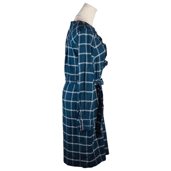 Draper James Deep Teal Plaid Ruffle Belted Shirt Dress NWT Size 4 Cotton - Picture 6 of 9